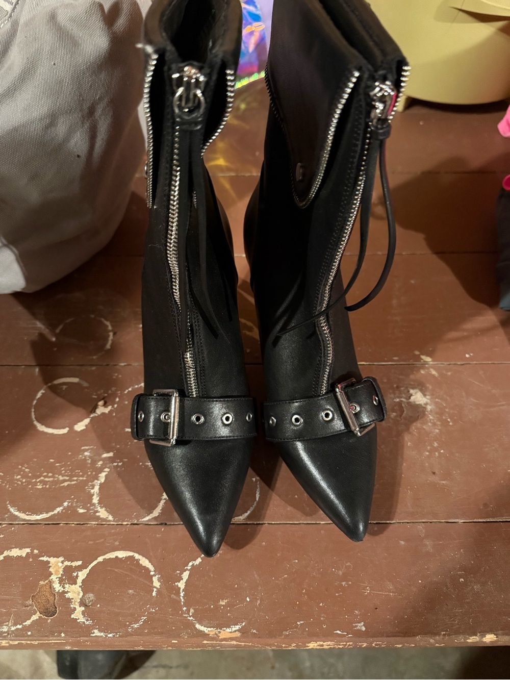 Target Black Pointed Toe Ankle Boots with Buckle & Zipper